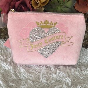 Juicy Couture Pink Cosmetic Bag with Rhinestone Heart & Travel Bottle